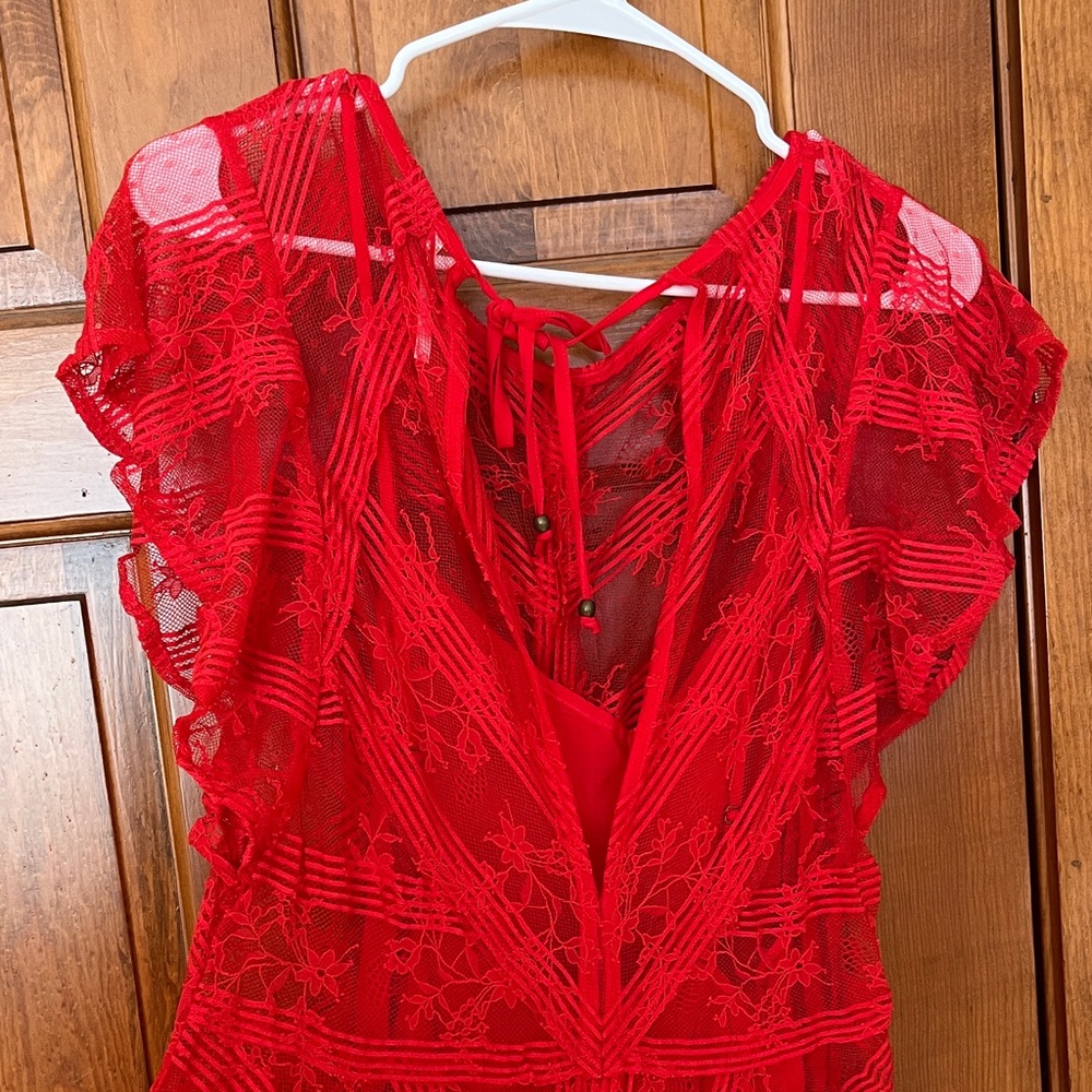 Free People Red Lace Midi Dress like new never worn - Picture 6 of 11